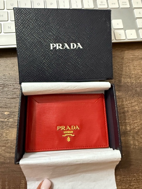 Prada Accessories - Prada Red Saffiano Italian Leather Card Holder Wallet w COA card